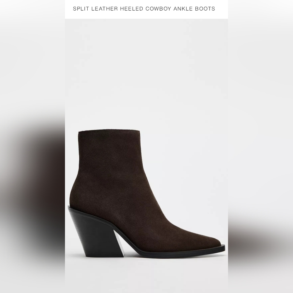 ZARA Split Leather Heeled Cowboy Ankle Boots